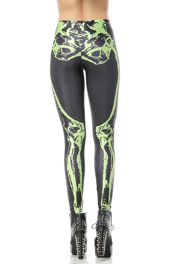 Svarta Leggings med Grönt Skelett