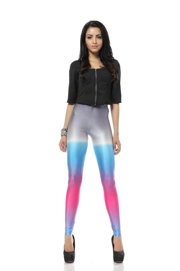 Grå Rosa Blå Melerade Leggings