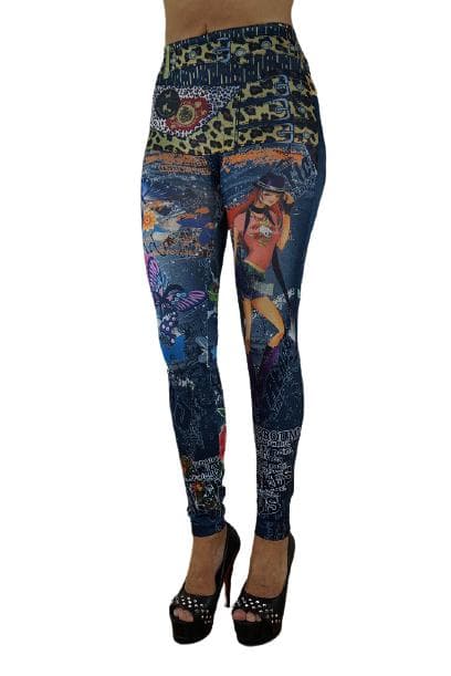 Jeansleggings med tryckt mönster
