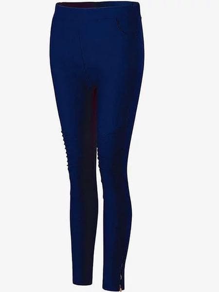 Sköna Navy Blå Stretchiga byxor med fickor och mönstrade ben