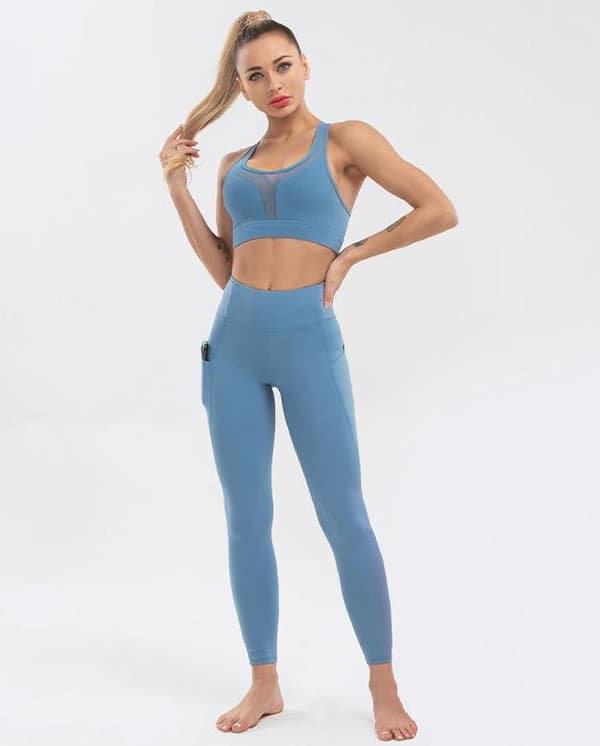Leggings med Hög Midja och Fickor Grön Blågrå Svart