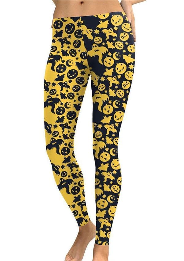 Svart Gula Leggings med figurer Svart S