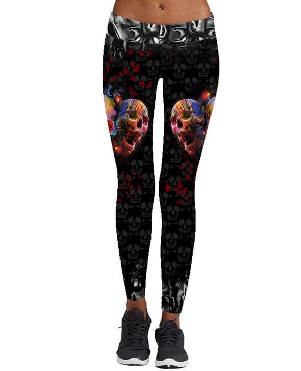 Svarta Leggings Med Färgglada Dödskallar