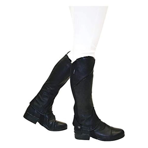 Dublin Childrens/Kids Stretch Fit Half Chaps Black/Patent Piping Childs Large