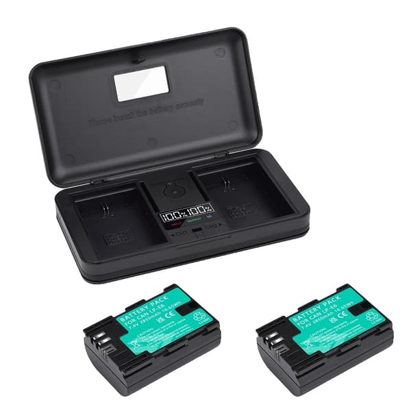 Canon LP-E6 batteri, LED dubbel laddare, kompatibel med Canon EOS-kameror., Rosa