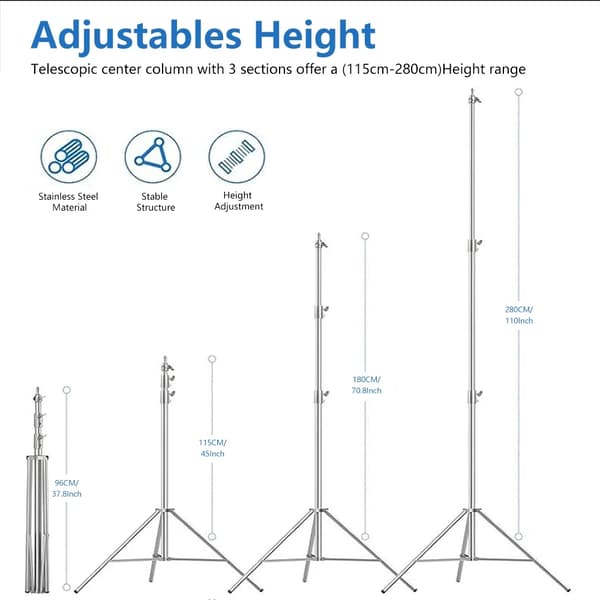 Tripod til telefon, justerbar højde, 1/4 skruehoved, Stål 320cm