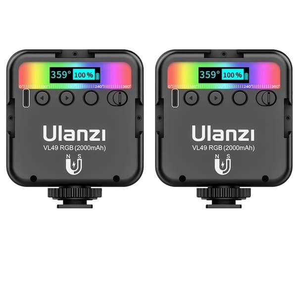 RGB LED Videolampa, justerbar 2500K-9000K, hög CRI 95+, 2000mAh batteri,VL49 kit 2PCS VL49