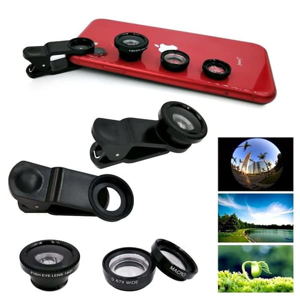 Anjielo smart - L02 - 3 i 1 linssats för mobiltelefon, vidvinkelmakro Fisheye-lins (svart)