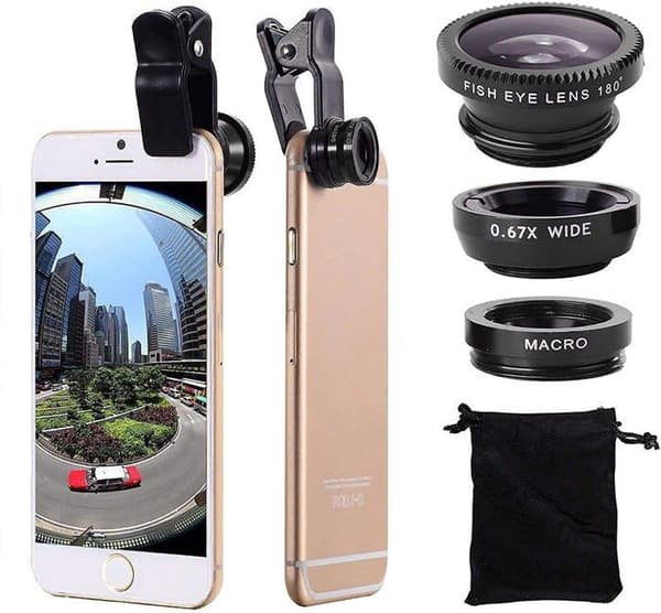 Anjielo smart - L02 - 3 i 1 linssats för mobiltelefon, vidvinkelmakro Fisheye-lins (svart)