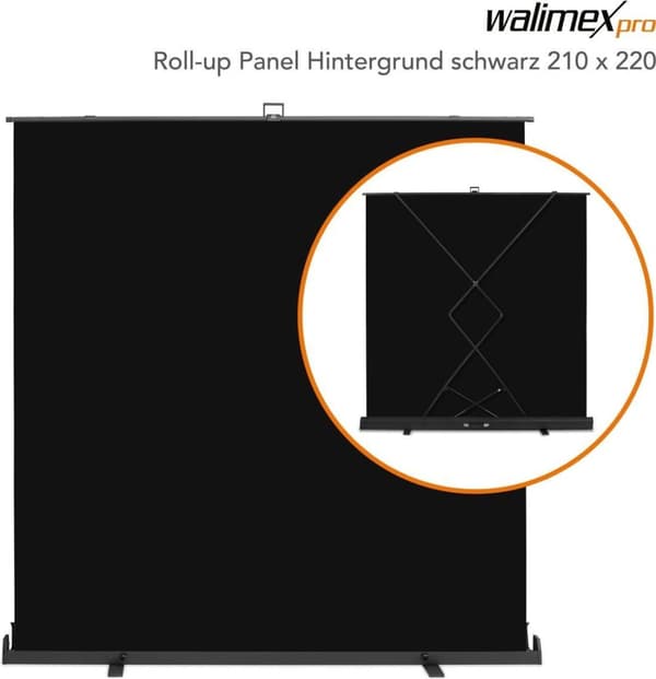walimex pro roll-up panel baggrund 210x220 cm sort (23211)