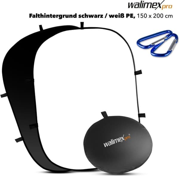 Walimex pro 2-i-1 foldebaggrund sort/hvid, 150 x 200 cm PES (23073)