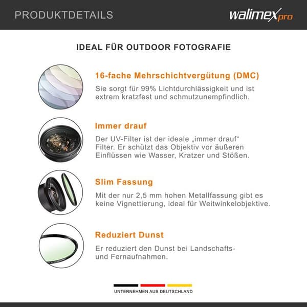 UV-fotofilter - Walimex pro - 22953 - 72 mm - Super DMC 16 gånger - Optimal skydd