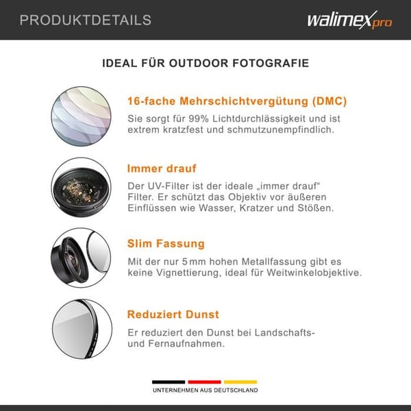 UV-filter - Walimex pro - Slim Sup - UV-skydd - Nano-beläggning - 16 gånger behandlad