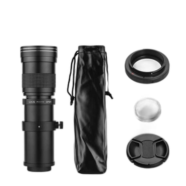 420-800mm Super Telefoto Zoomobjektiv F/8.3-16 T-fäste - Universell 1/4-gänga för Canon Nikon Sony Fujifilm Olympus - Svensk SEO-optimerad produkttite Black-T2-EF EF-S