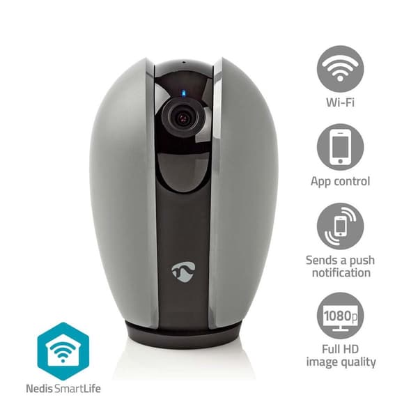 SmartLife Innendørs kamera | Wi-Fi | Full HD 1080p | Panorering og vipping | Cloud Storage (valgfritt) / microSD (ikke inkludert) | Med bevegelses sen Grå, Hvit
