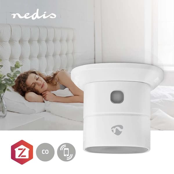 SmartLife CO Detektor | Zigbee 3.0 | Batteri drevet | Sensorlivssyklus: 10 år | EN 50291 | Android™ / IOS | Med test knapp | 85 dB | Hvit
