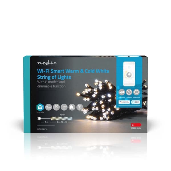 SmartLife Julbelysning | Sträng | Wi-Fi | Varm till cool vit | 50 LED's | 5.00 m | Android™ / IOS