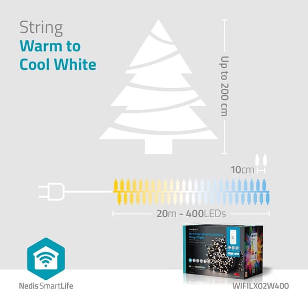 SmartLife Jouluvalot | Nauha | Wi-Fi | Lämpimästä kylmään valkoiseen | 400 LED's | 20.0 m | Android™ / IOS