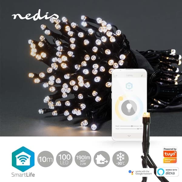 SmartLife Jouluvalot | Nauha | Wi-Fi | Lämpimästä kylmään valkoiseen | 100 LED's | 10.0 m | Android™ / IOS