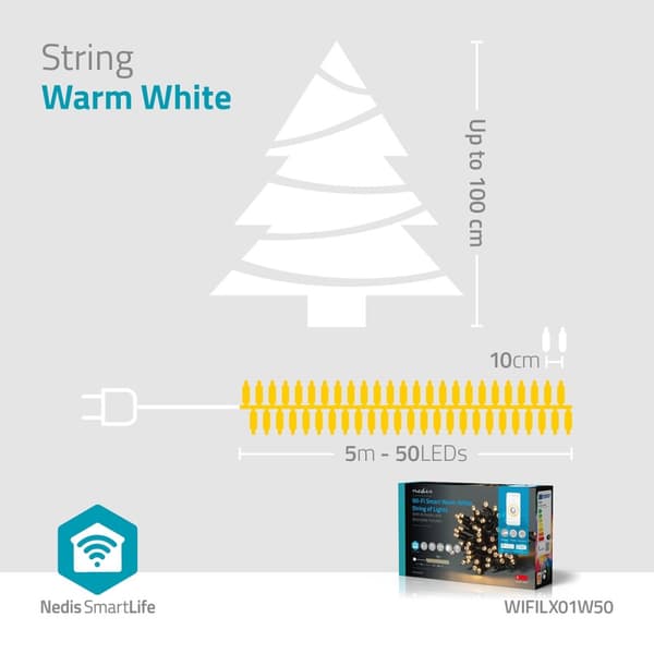 SmartLife Julbelysning | Sträng | Wi-Fi | Varm Vit | 50 LED's | 5.00 m | Android™ / IOS