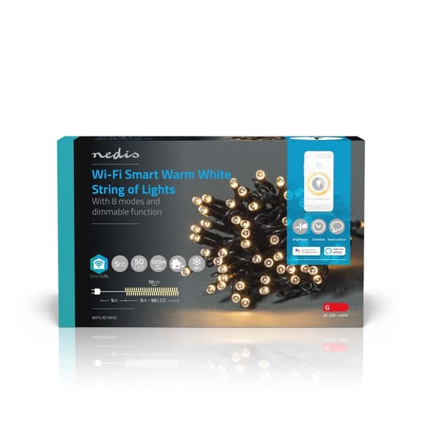 SmartLife Julelys | Streng | Wi-Fi | Varm Hvit | 50 LED's | 5.00 m | Android™ / IOS
