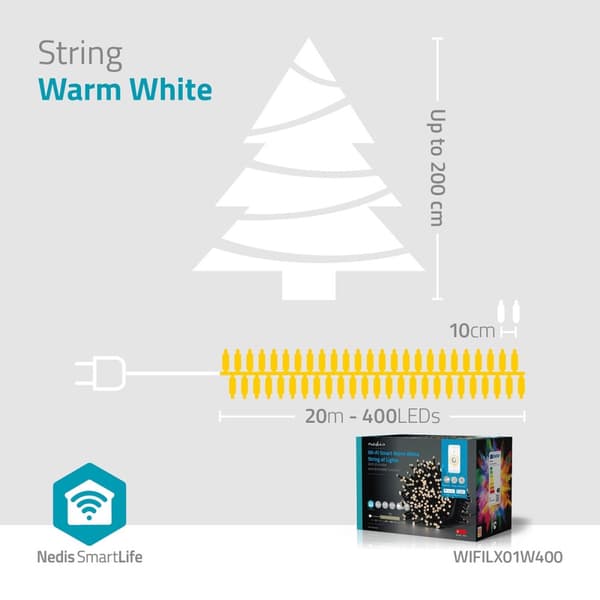 SmartLife Julelys | Streng | Wi-Fi | Varm Hvit | 400 LED's | 20.0 m | Android™ / IOS