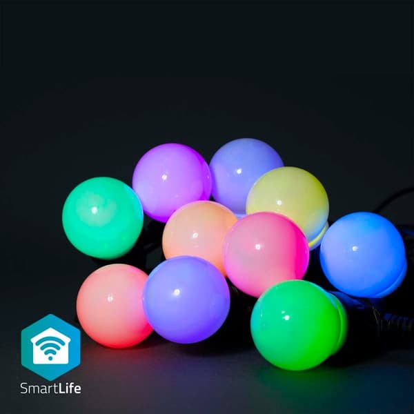 SmartLife Julbelysning | Festljus | Wi-Fi | RGB | 10 LED's | 9.00 m | Android™ / IOS | Glödlampediameter: 50 mm Svart