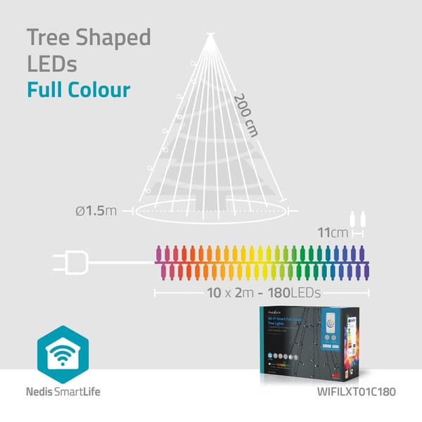 SmartLife Julelys | Tre | Wi-Fi | RGB | 180 LED's | 10 x 2 m | Android™ / IOS