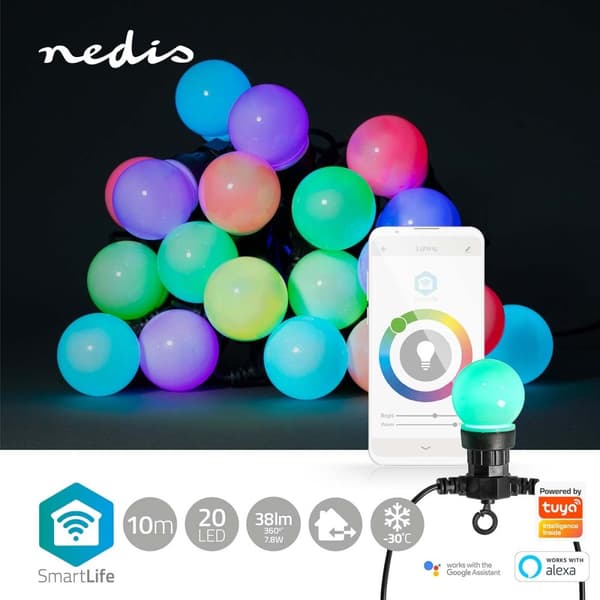 SmartLife Jouluvalot | Partylight | Wi-Fi | RGB | 20 LED's | 10 m | Android™ / IOS | Polttimon halkaisija: 50 mm