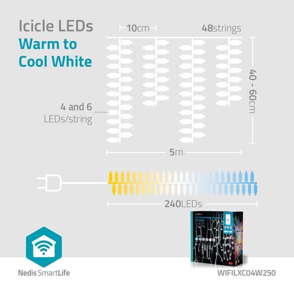 SmartLife Julelys | Istapp | Wi-Fi | Varm til avkjølt hvitt | 240 LED's | 5.00 m | Android™ / IOS