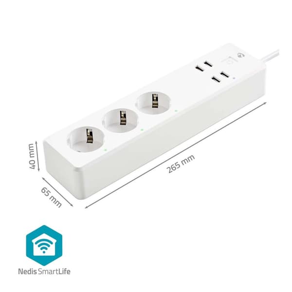 SmartLife Stikdåse | Wi-Fi | 3 x EU stik (CEE 7/3) / 4 x USB | 16 A | 3680 W | 1.80 m | -10 - 40 °C | Android™ / IOS | Hvid