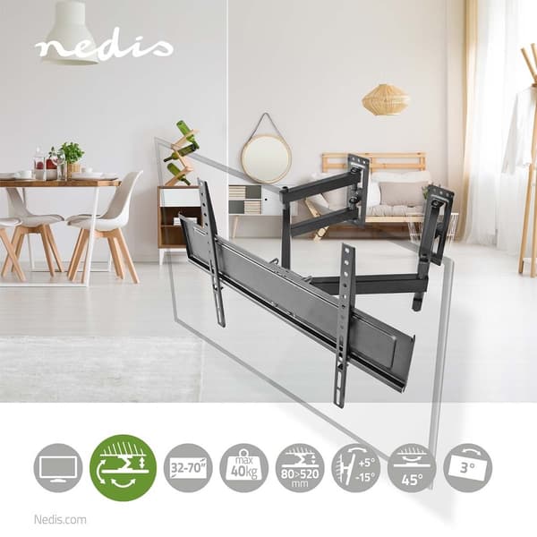 Fuld Motion TV Vægbeslag | 32-70 " | Maksimal vægt: 40 kg | Vipbar | Kan drejes | Minimum vægafstand: 80 mm | Maksimal vægafstand: 520 mm | 3 Drejepun