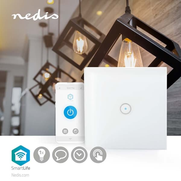 SmartLife Seinäkytkin | Wi-Fi | Yksittäinen | Seinäkiinnitys | 1000 W | Android™ / IOS | Lasi | Valkoinen