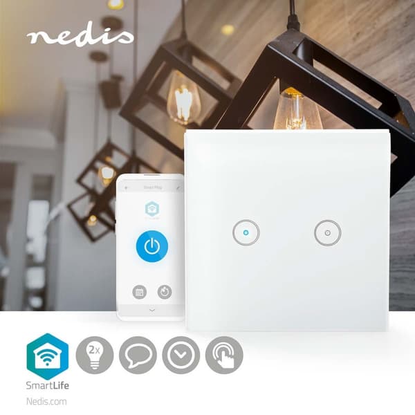 SmartLife Strömbrytare | Wi-Fi | Dubbel | Väggfäste | 1000 W | Android™ / IOS | Glas | Vit