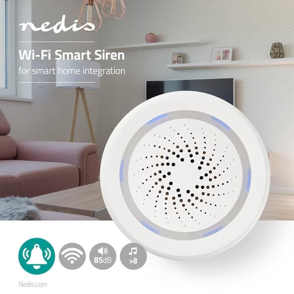 SmartLife-Siren | Wi-Fi | Strömadapter | 8 Ljud | 85 dB | Android™ / IOS | Vit