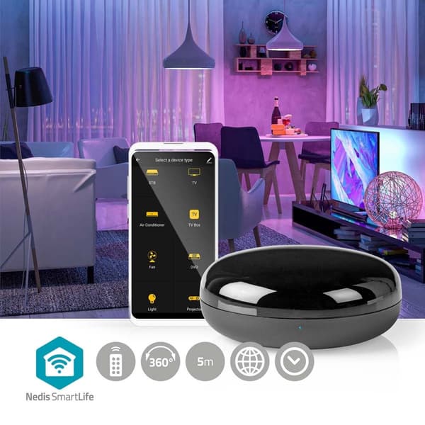 SmartLife IR-fjernkontroll | Wi-Fi | Universell | Signalområde (siktelinje): 5 m | 38 KHz | USB-Strøm | Android™ / IOS | Sort