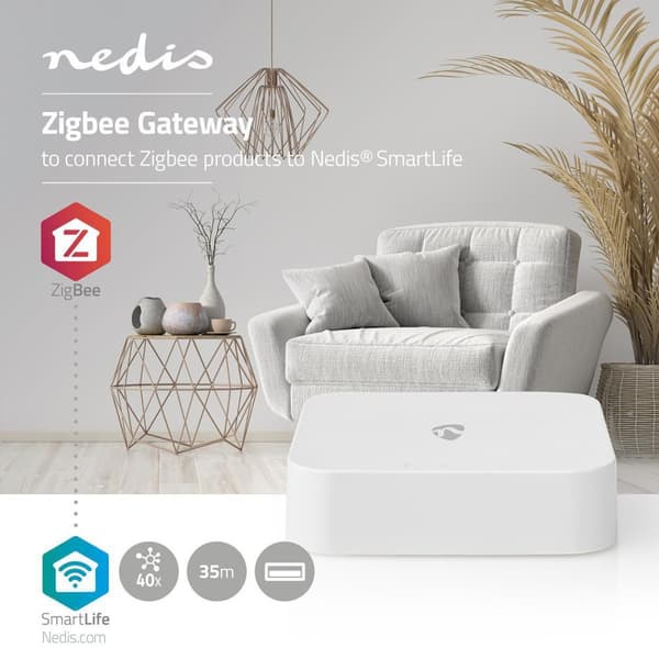 SmartLife Gateway | Zigbee 3.0 | 40 Enheter | USB ström | Android™ / IOS | Vit