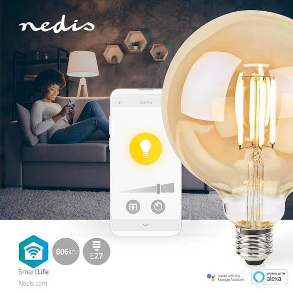 SmartLife LED Filamenttilamppu | Wi-Fi | E27 | 806 lm | 7 W | Lämmin Valkoinen | 1800 - 3000 K | Lasi | Android™ / IOS | Globe | 1 kpl
