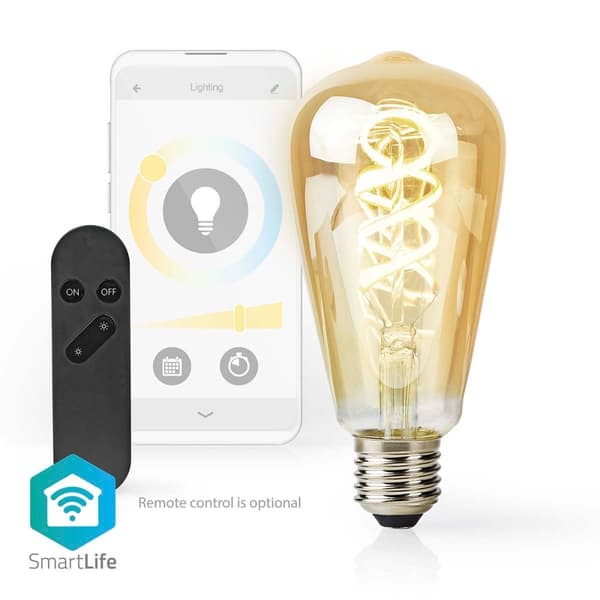 SmartLife LED vintage lampa | Wi-Fi | E27 | 360 lm | 4.9 W | Varm till cool vit | 1800 - 6500 K | Glas | Android™ / IOS | ST64 | 1 st.