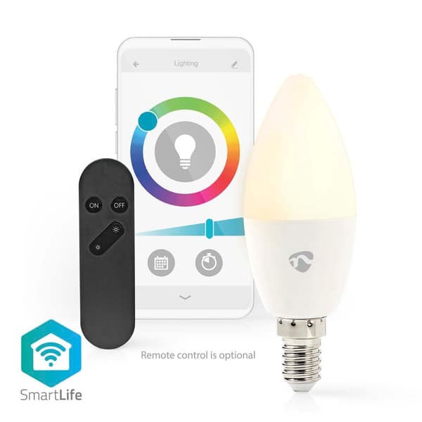 SmartLife Fullfarge LED-Pære | Wi-Fi | E14 | 470 lm | 4.9 W | RGB / Varm til avkjølt hvitt | 2700 - 6500 K | Android™ / IOS | Lyshvit | 1 stk.