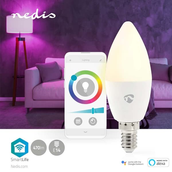 SmartLife Fullfarge LED-Pære | Wi-Fi | E14 | 470 lm | 4.9 W | RGB / Varm til avkjølt hvitt | 2700 - 6500 K | Android™ / IOS | Lyshvit | 1 stk.