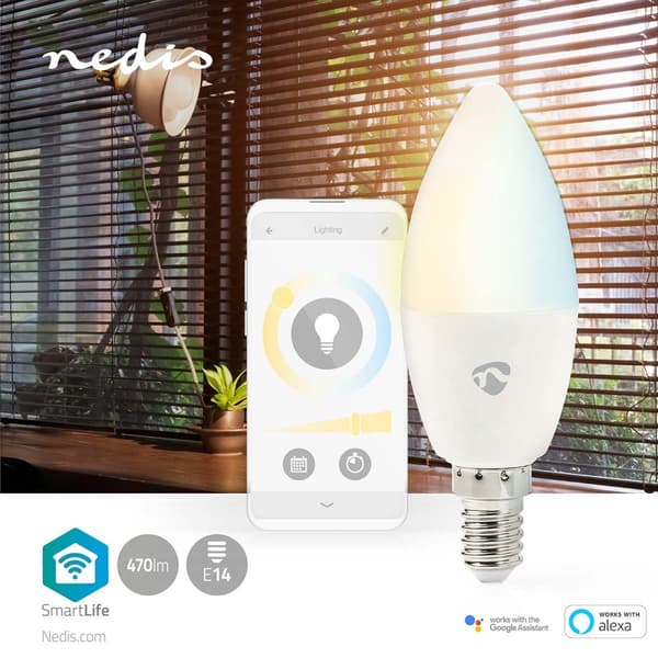 SmartLife LED-Pære | Wi-Fi | E14 | 470 lm | 4.9 W | Varm til kølig hvid | 2700 - 6500 K | Android™ / IOS | Stearinlys | 1 stk.