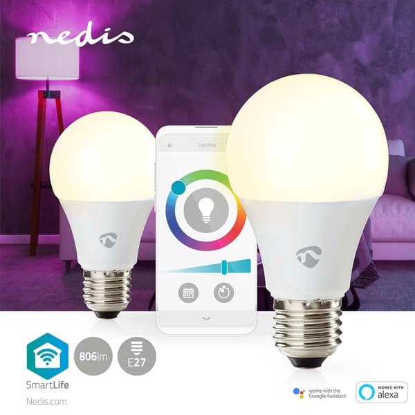 SmartLife Full Färg Glödlampa | Wi-Fi | E27 | 806 lm | 9 W | RGB / Varm till cool vit | 2700 - 6500 K | Android™ / IOS | Glödlampa | 2 st.
