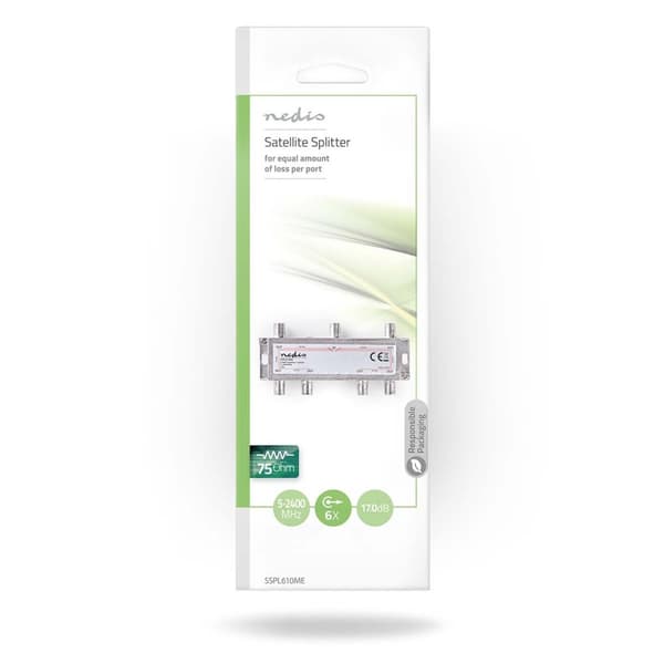 satellitt Splitter | 5 - 2400 MHz | 17.0 dB | Antall innganger: 1 | Antall utganger: 6 | Impedans: 75 Ohm | Sink | Sølv
