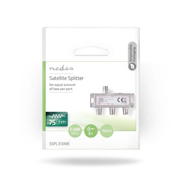 Satellit Splitter | 5 - 2400 MHz | 10.5 dB | Antal input: 1 | Antal output: 3 | Impedans: 75 Ohm | Zinc | Sølv