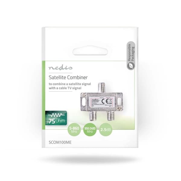 satellitt combiner | 5-862 MHz | 950-2400 MHz | 75 Ohm | Power pass | Sink | Sølv