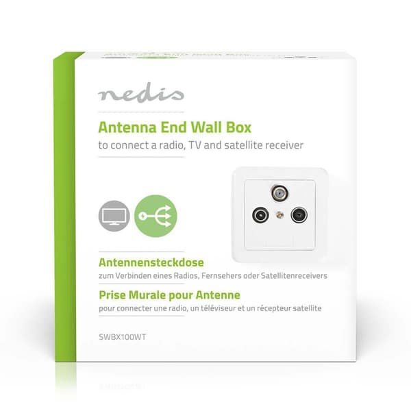 Antenne End vægdåse | 1x F-Connector Hun / 1x IEC Connector Han / 1x IEC Connector Hun | 75 Ohm | Retur sti | Hvid / Sølv