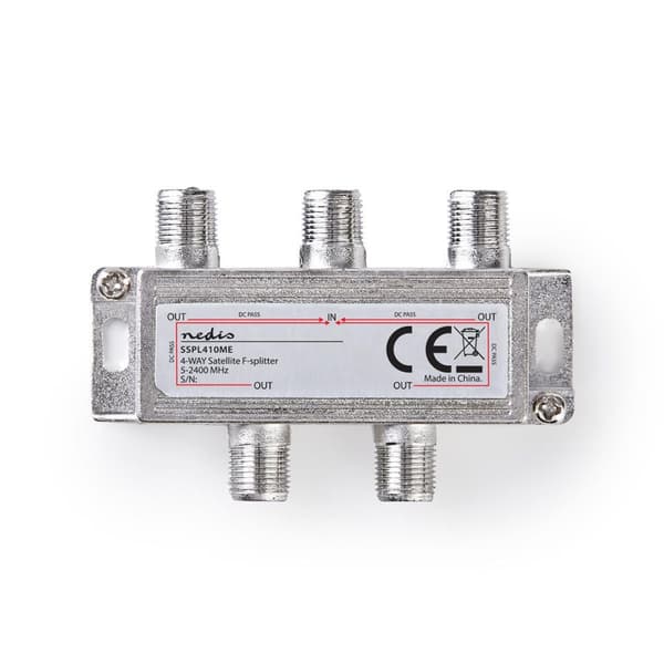 Satellite Splitter | 5 - 2400 MHz | 11.5 dB | Antal ingångar: 1 | Antal utgångar: 4 | Impedans: 75 Ohm | Zinc | Silver