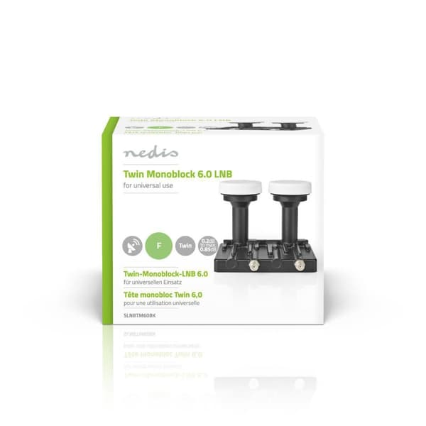 LNB | Twin Monoblock 6.0° | Udgangsforbindelse: 2x F-Connector | Støjfigurinterval: 0.85 dB | Konverteringsydelse: 52 - 67 dB | Sort | Egnet til: Astr