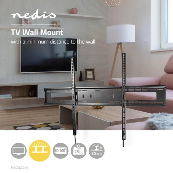 Fast TV Vægbeslag | 60-100 " | Maksimal vægt: 75 kg | Minimum vægafstand: 30.5 mm | Metal / Stål | Sort